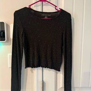 American Eagle Outfitters Black Speckled Long Sleeve Tee